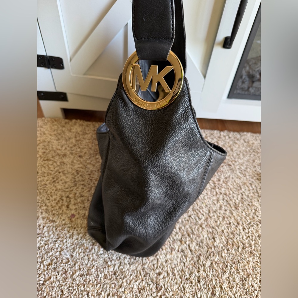 MICHAEL Michael Kors Fulton Black Leather Hobo Bag Purse - Picture 13 of 15